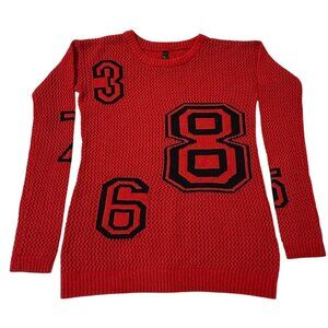 Yoki Numbers Open Knit Sweater Red Womens M Stretch Long Sleeve 90s Vintage